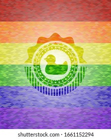 rubber duck icon inside lgbt colors emblem 