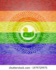 icono del pato de goma dentro del emblema de los colores de lgbt. 
