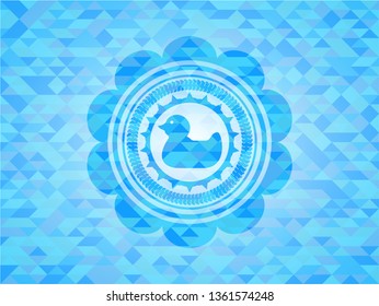 rubber duck icon inside light blue emblem. Mosaic background