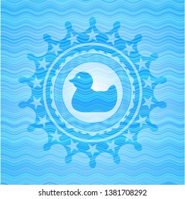 rubber duck icon inside light blue water wave emblem.