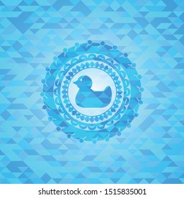 rubber duck icon inside light blue emblem. Mosaic background