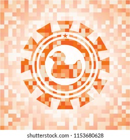 rubber duck icon inside orange mosaic emblem with background