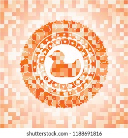 rubber duck icon inside orange mosaic emblem