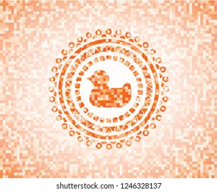 rubber duck icon inside orange tile background illustration. Square geometric mosaic seamless pattern with emblem inside.