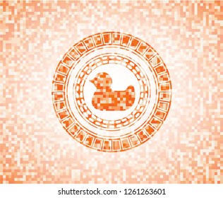 rubber duck icon inside orange mosaic emblem with background