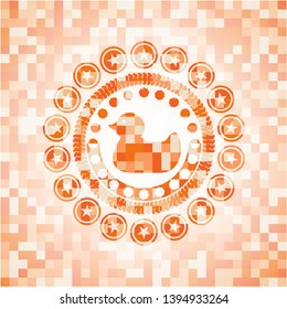 rubber duck icon inside orange mosaic emblem with background