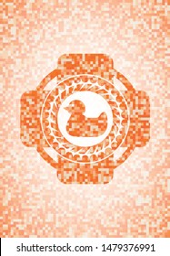 rubber duck icon inside orange tile background illustration. Square geometric mosaic seamless pattern with emblem inside.