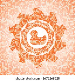icono del pato de goma en la ilustración de fondo de azulejos naranja. Mosaico geométrico cuadrado sin fisuras con emblema interior.