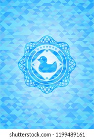 rubber duck icon inside realistic light blue emblem. Mosaic background