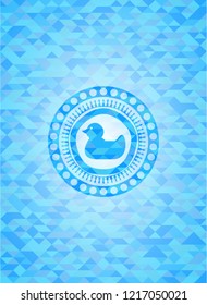 rubber duck icon inside realistic light blue mosaic emblem
