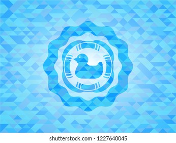 rubber duck icon inside realistic light blue mosaic emblem