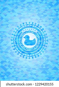 rubber duck icon inside realistic light blue emblem. Mosaic background