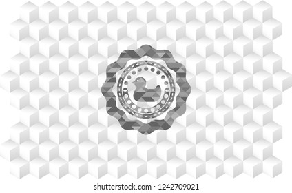 rubber duck icon inside realistic grey emblem with geometric cube white background