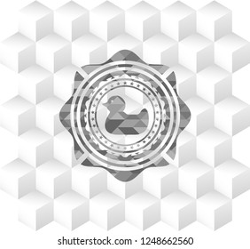 rubber duck icon inside realistic grey emblem with cube white background