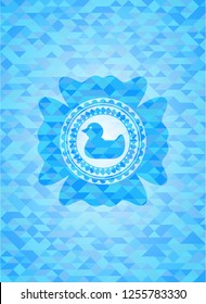 rubber duck icon inside realistic sky blue mosaic emblem