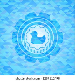 rubber duck icon inside realistic light blue emblem. Mosaic background