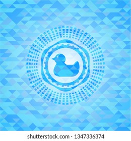 rubber duck icon inside realistic light blue emblem. Mosaic background