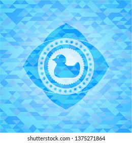 rubber duck icon inside realistic light blue mosaic emblem