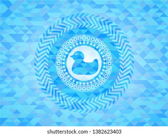 rubber duck icon inside realistic sky blue mosaic emblem