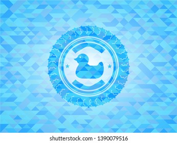 rubber duck icon inside realistic light blue mosaic emblem