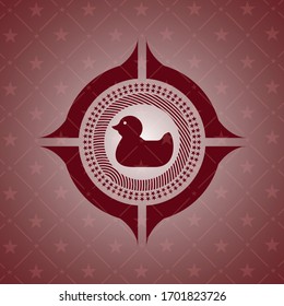 icono del pato de goma dentro de un emblema rojo realista