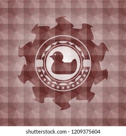 rubber duck icon inside red emblem with geometric pattern. Seamless.