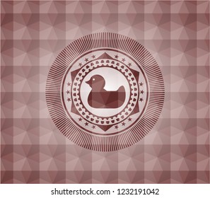 rubber duck icon inside red seamless geometric badge.