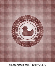 rubber duck icon inside red emblem with geometric pattern. Seamless.