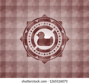 rubber duck icon inside red seamless emblem with geometric pattern.