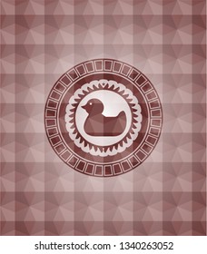 rubber duck icon inside red emblem with geometric background. Seamless.