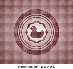 rubber duck icon inside red badge with geometric background. Seamless.