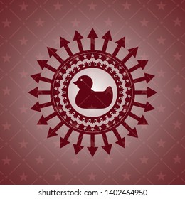 rubber duck icon inside red emblem. Retro