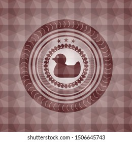 rubber duck icon inside red emblem with geometric background. Seamless.