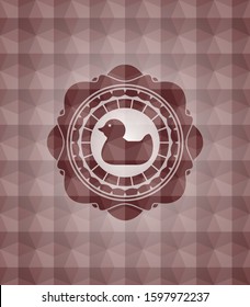 rubber duck icon inside red badge with geometric pattern. Seamless.