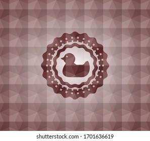 rubber duck icon inside red polygonal badge. Seamless.