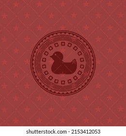 rubber duck icon inside red emblem. Retro. 
