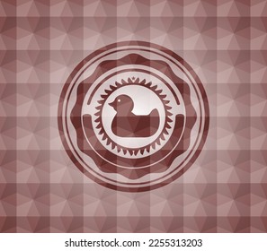 rubber duck icon inside red geometric pattern emblem. Seamless. 