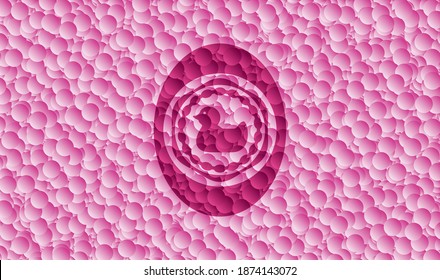 rubber duck icon inside retro style pink emblem with bubbles background. Vector Illustration. Detailed. 
