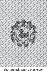 rubber duck icon inside silver badge. Scales pattern. Vector Illustration. Detailed.