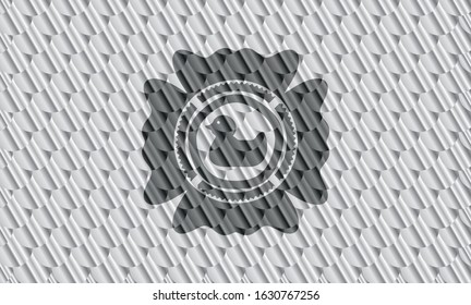 rubber duck icon inside silver color badge or emblem. Scales pattern. Vector Illustration. Detailed.