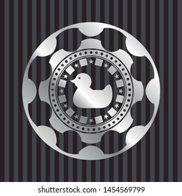 rubber duck icon inside silvery badge or emblem