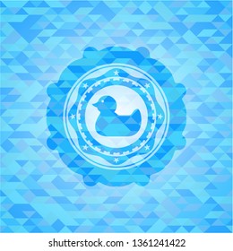 rubber duck icon inside sky blue mosaic emblem