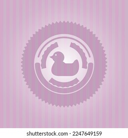 rubber duck icon inside vintage pink emblem. Detailed design. 
