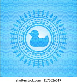 rubber duck icon inside water wave concept badge background.