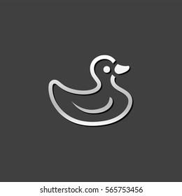 Rubber duck icon in metallic grey color style. Kids bathing yellow
