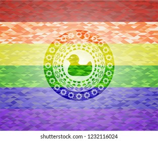 rubber duck icon on mosaic background with the colors of the LGBT flag