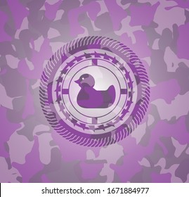 rubber duck icon on pink and purple camouflage pattern