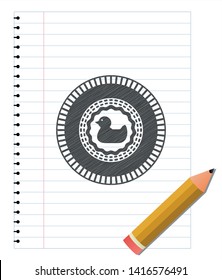 rubber duck icon with pencil strokes. Vector Illustration. Detailed.