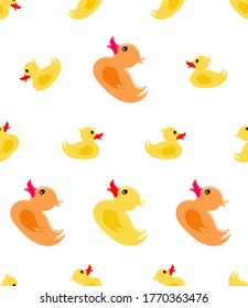 Rubber Duck Icon Seamless Pattern, Rubber Ducky, Duck Shape Toy Vector Art Illustration