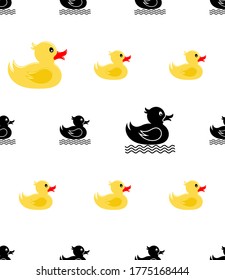 Rubber Duck Icon Seamless Pattern, Rubber Ducky, Duck Shape Toy Vector Art Illustration